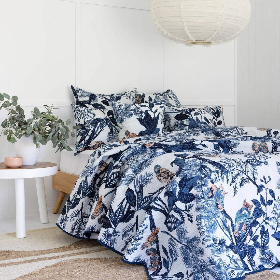 Floral Cotton Quilt Throw Bedspread Block Print Quilt Indian Quilt Comforter Duvet Cover Quilt Gift - Blue Owl