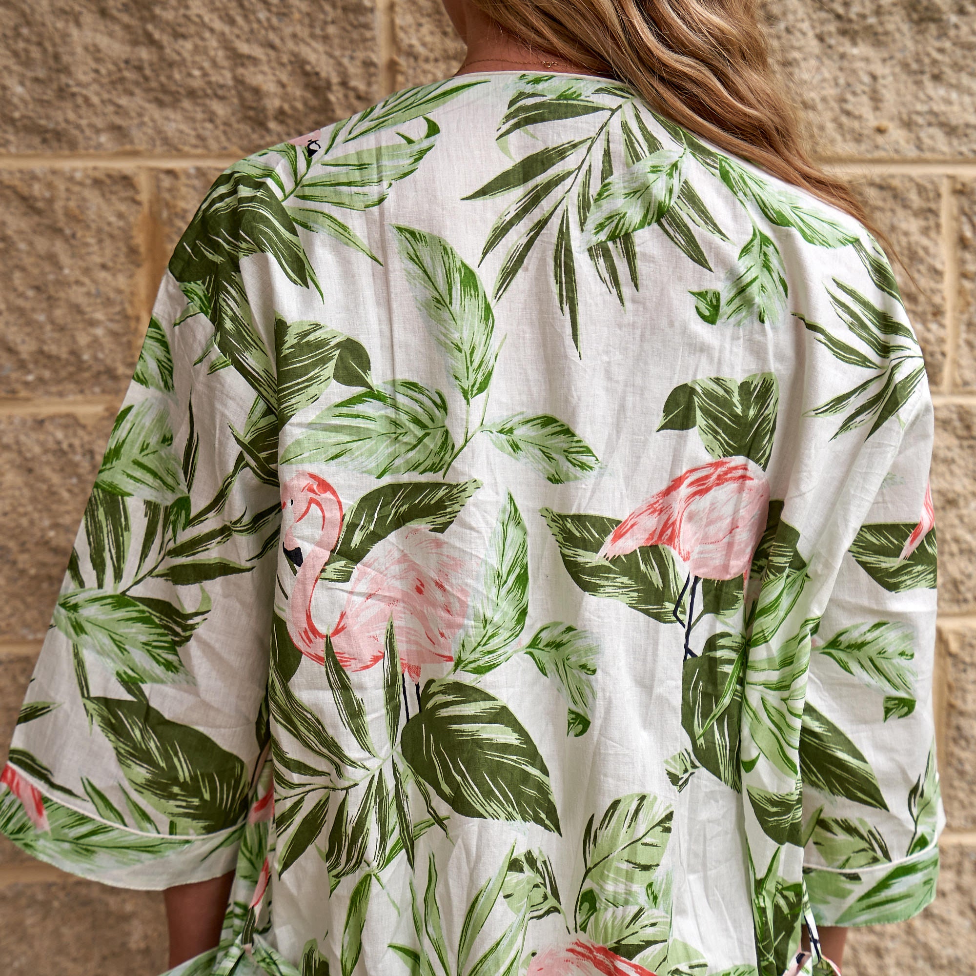 'Flamingo Fantasy' 100% Cotton Kimono Robe