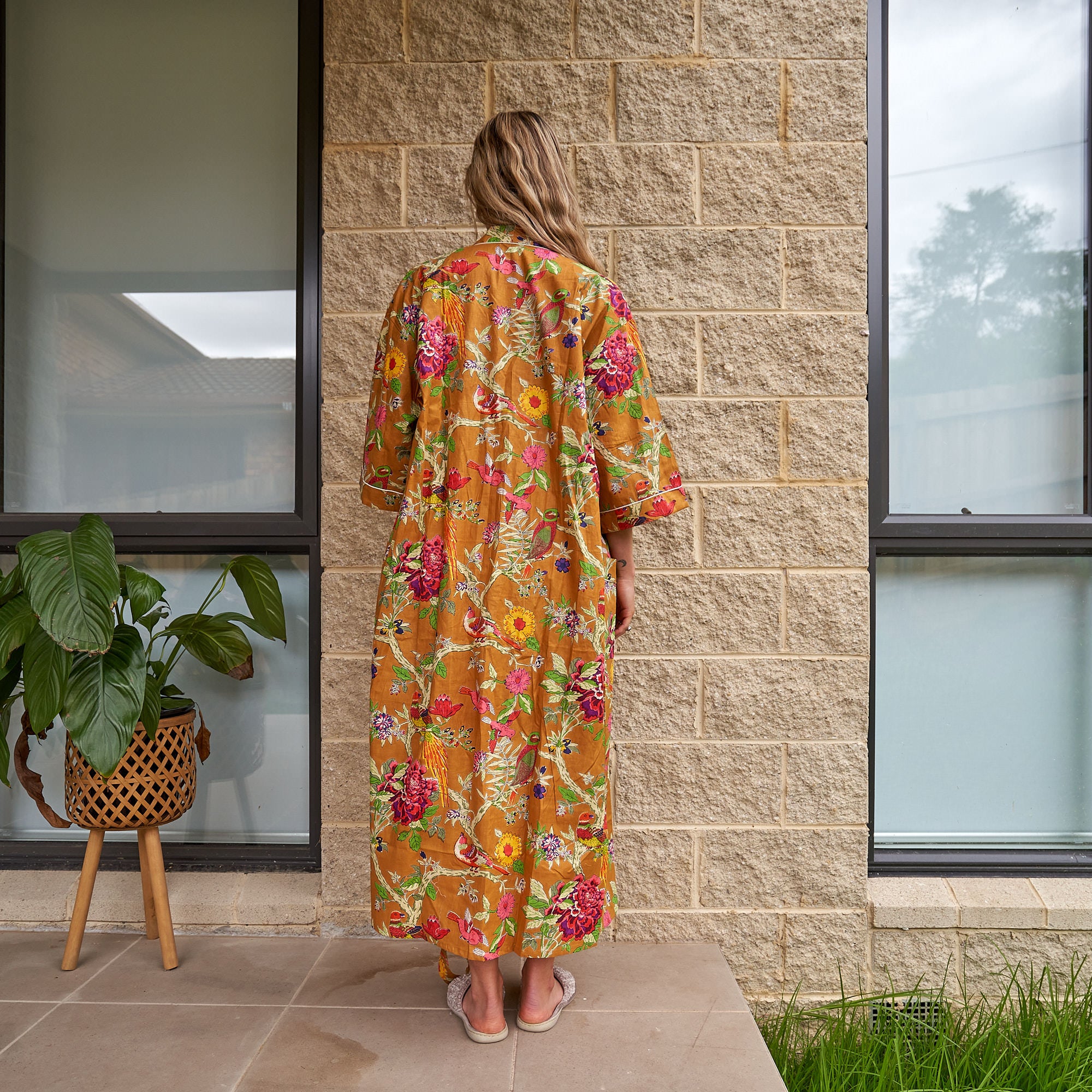 'Vibrant Flora' 100% Cotton Kimono Robe