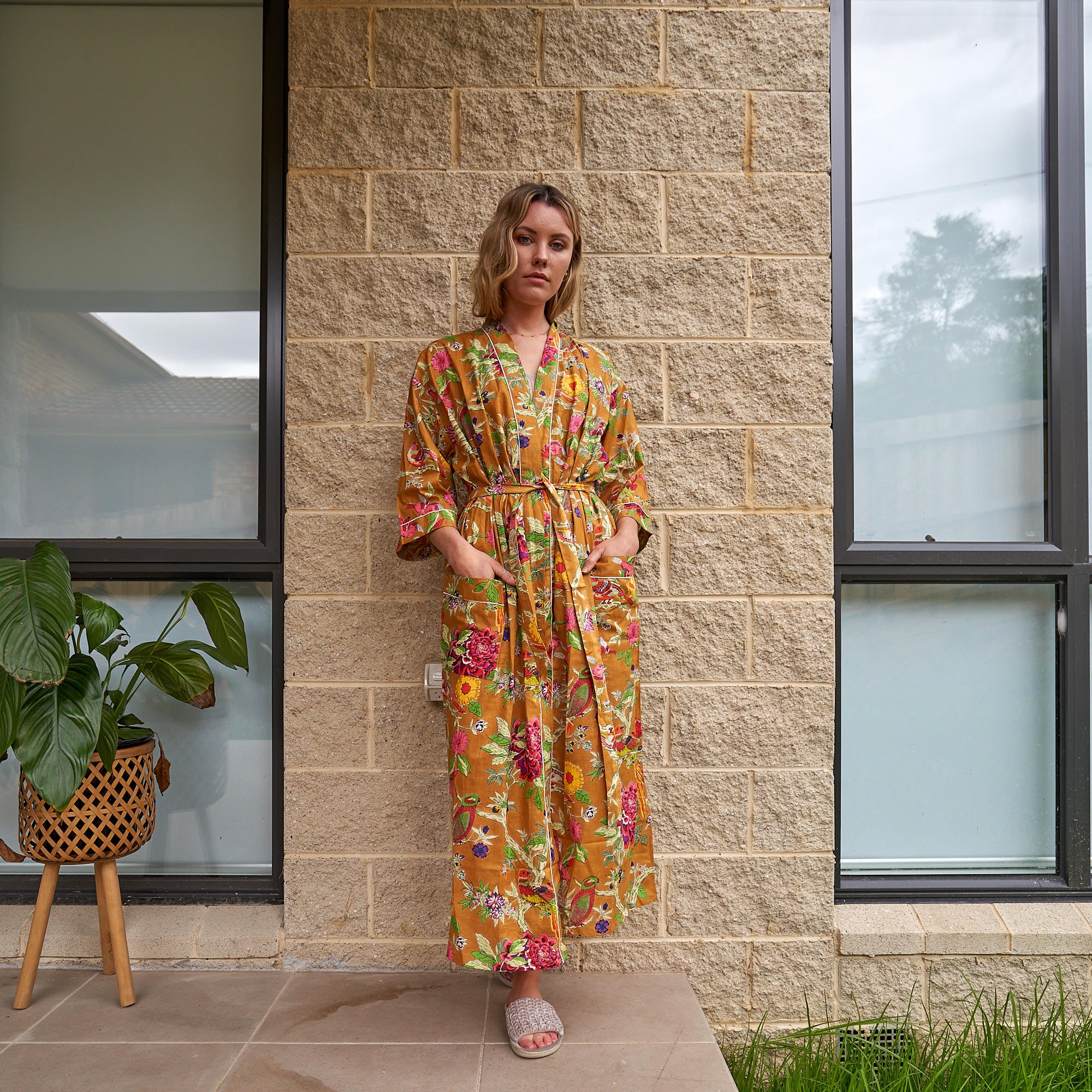 'Vibrant Flora' 100% Cotton Kimono Robe