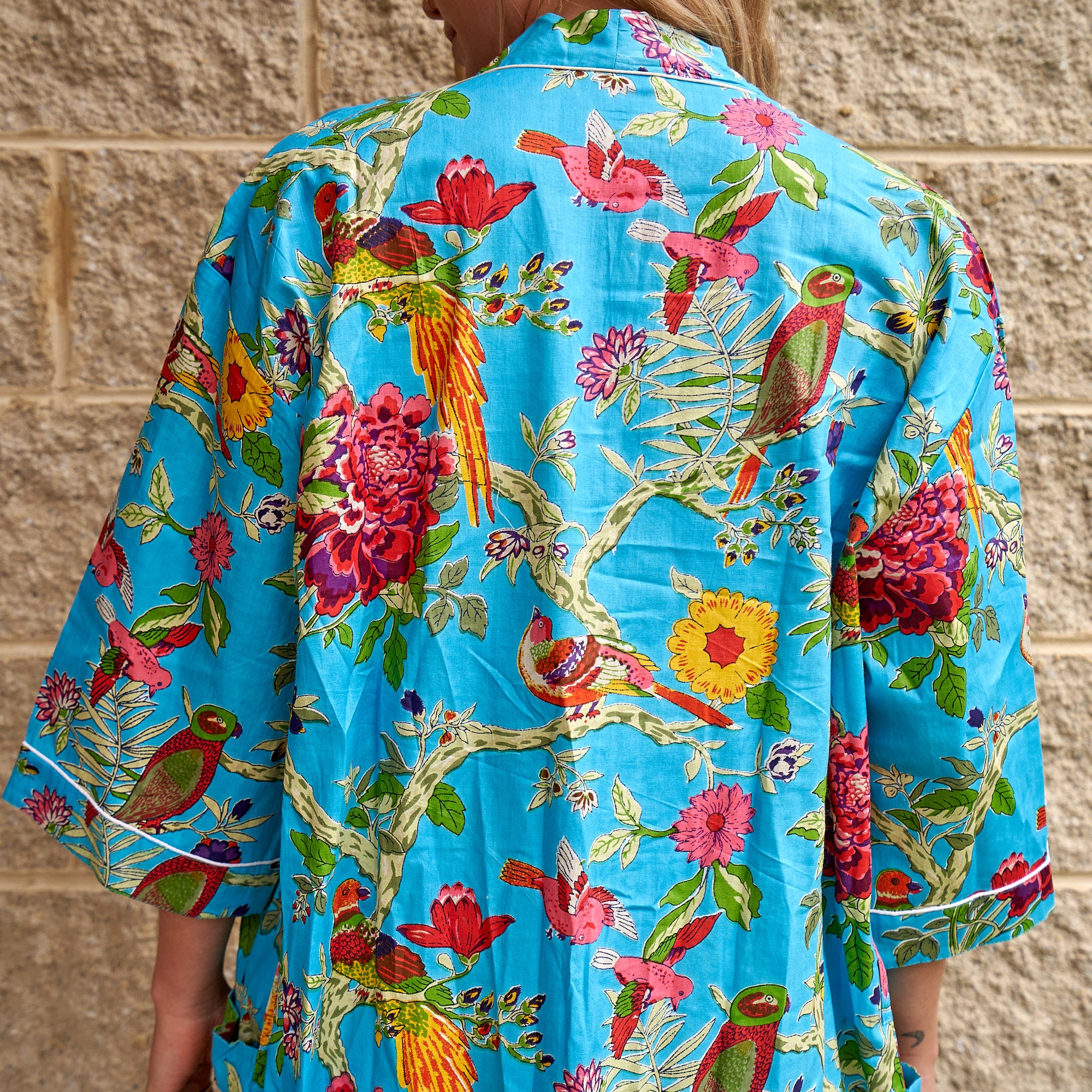 'Tropical Topiary' 100% Cotton Kimono Robe