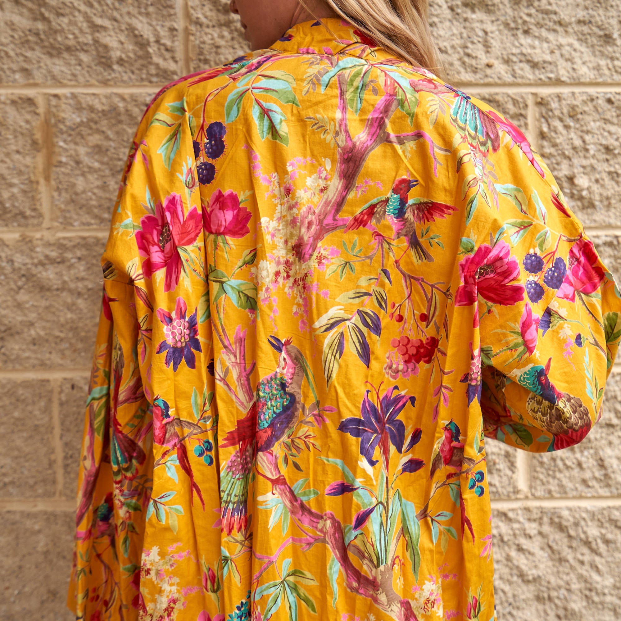'Tranquil Aviary' 100% Cotton Kimono Robe