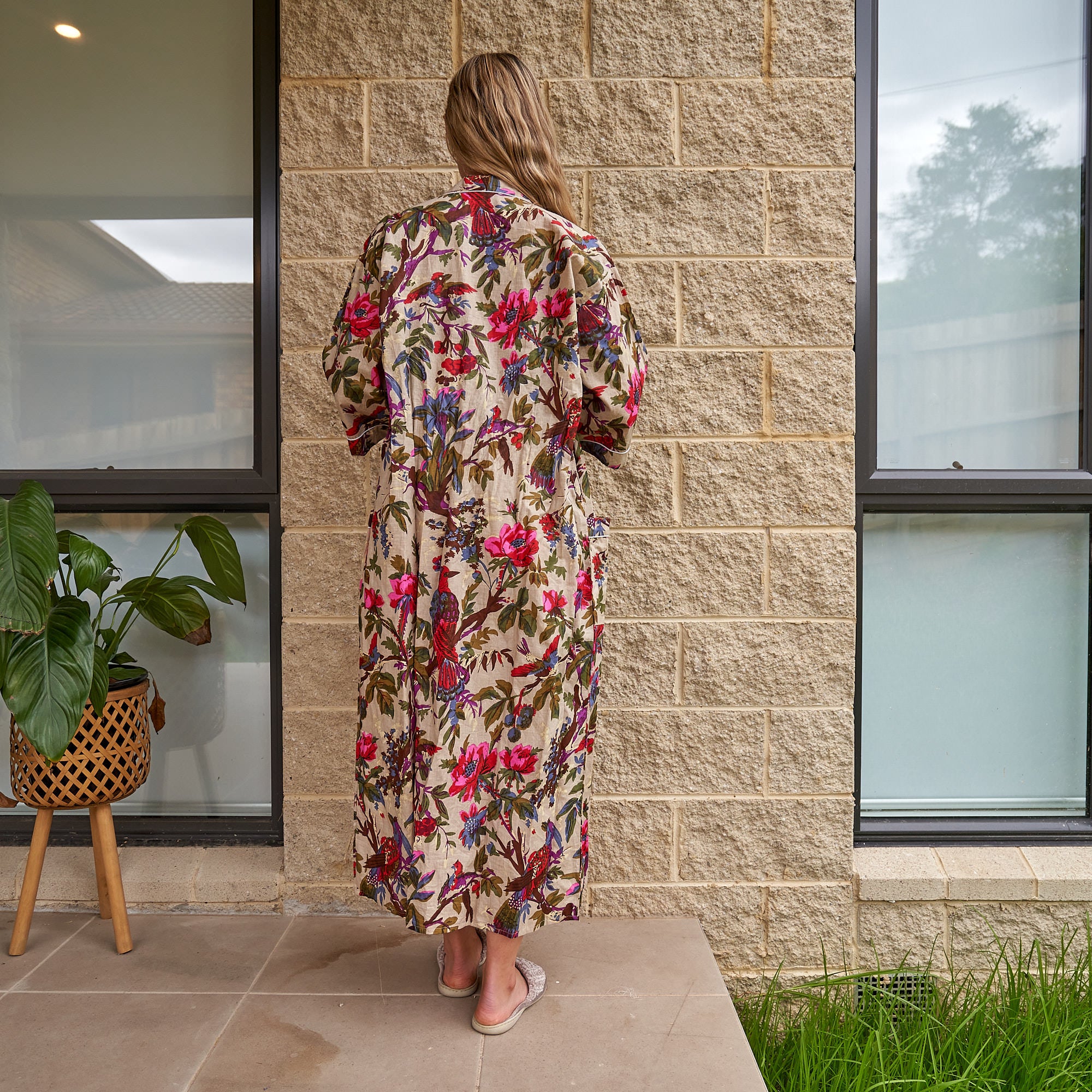 'Feathered Haven' 100% Cotton Kimono Robe