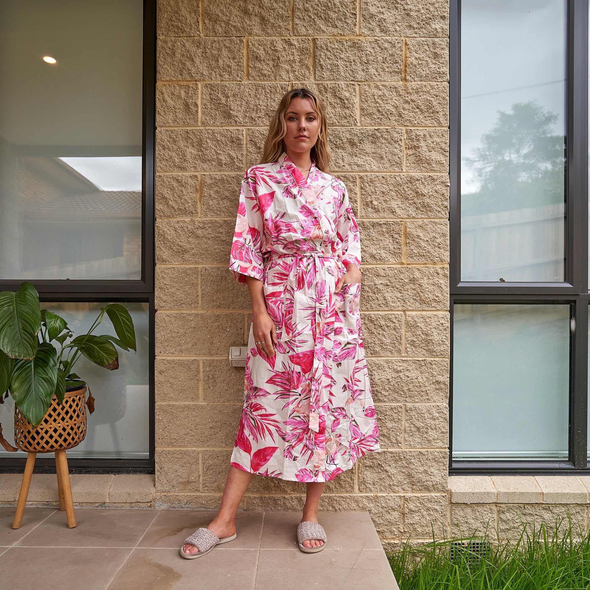 'Pink Paradise' 100% Cotton Kimono Robe