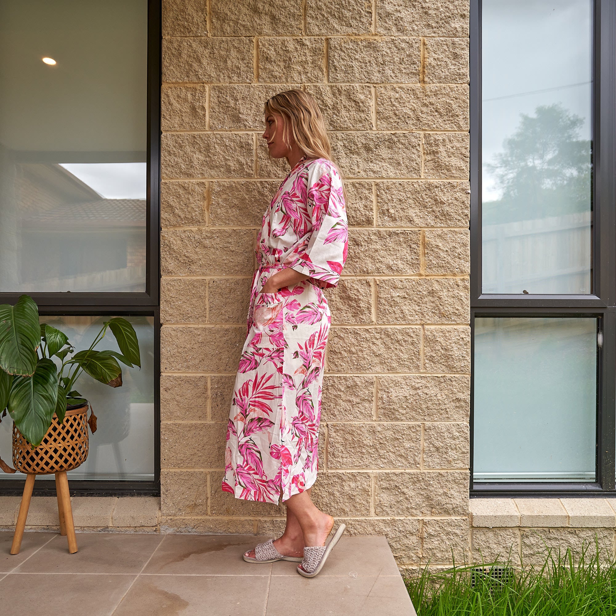 'Pink Paradise' 100% Cotton Kimono Robe