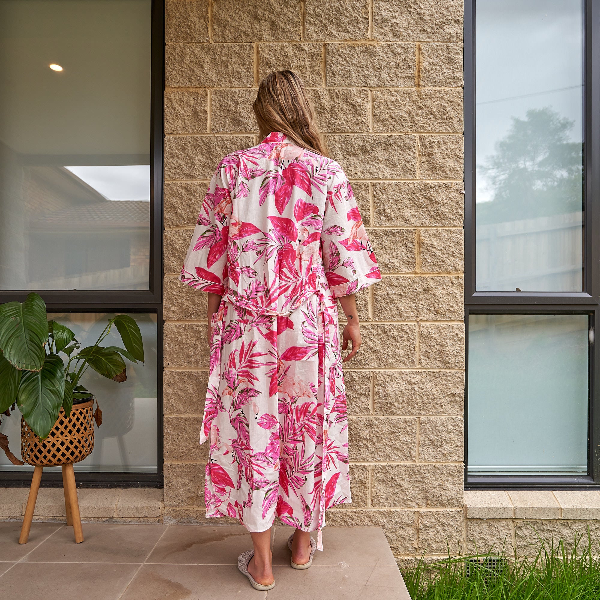 'Pink Paradise' 100% Cotton Kimono Robe