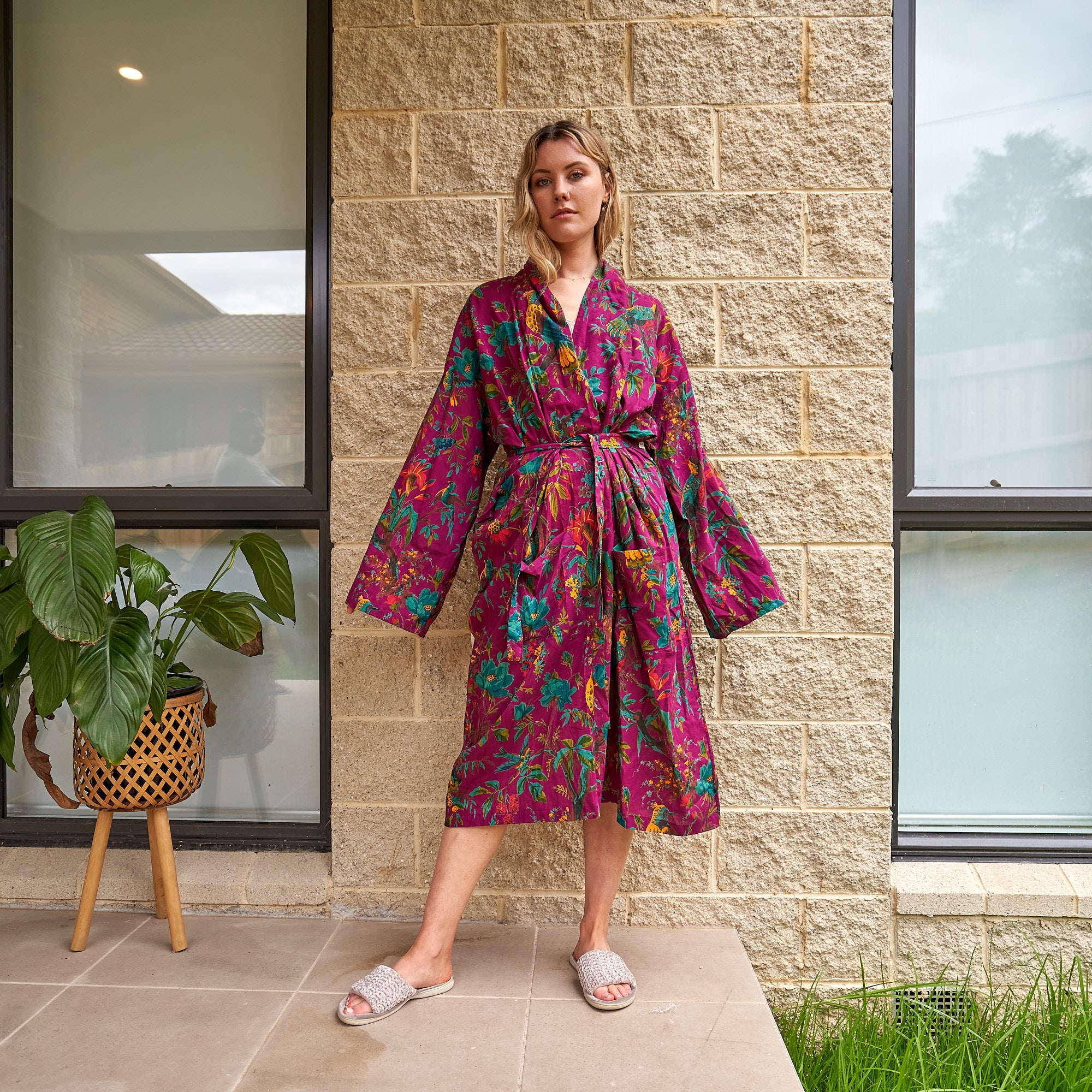 'Timeless Wings' 100% Cotton Kimono Robe