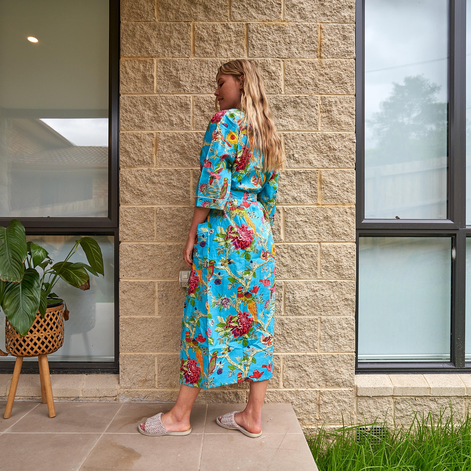 'Tropical Topiary' 100% Cotton Kimono Robe