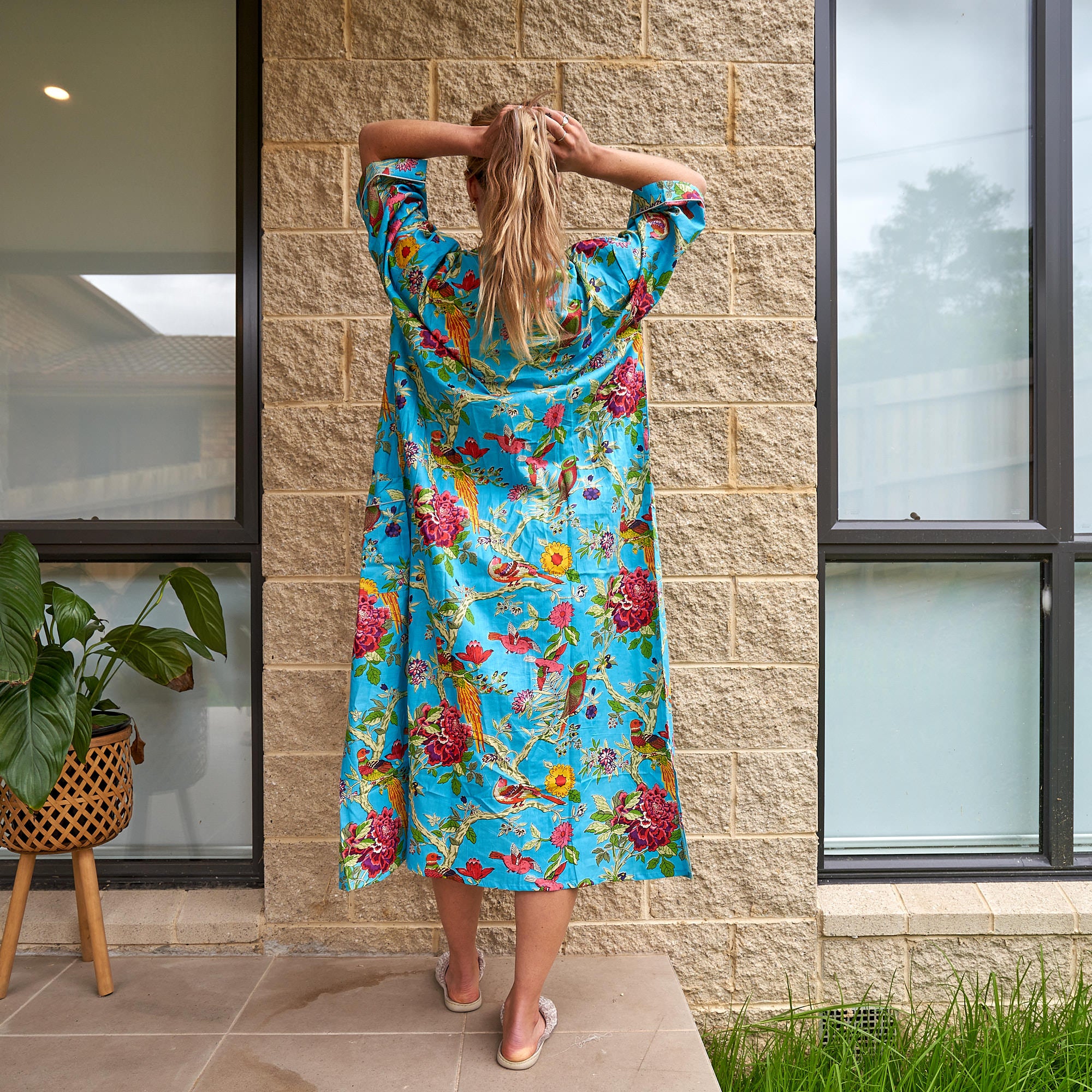 'Tropical Topiary' 100% Cotton Kimono Robe