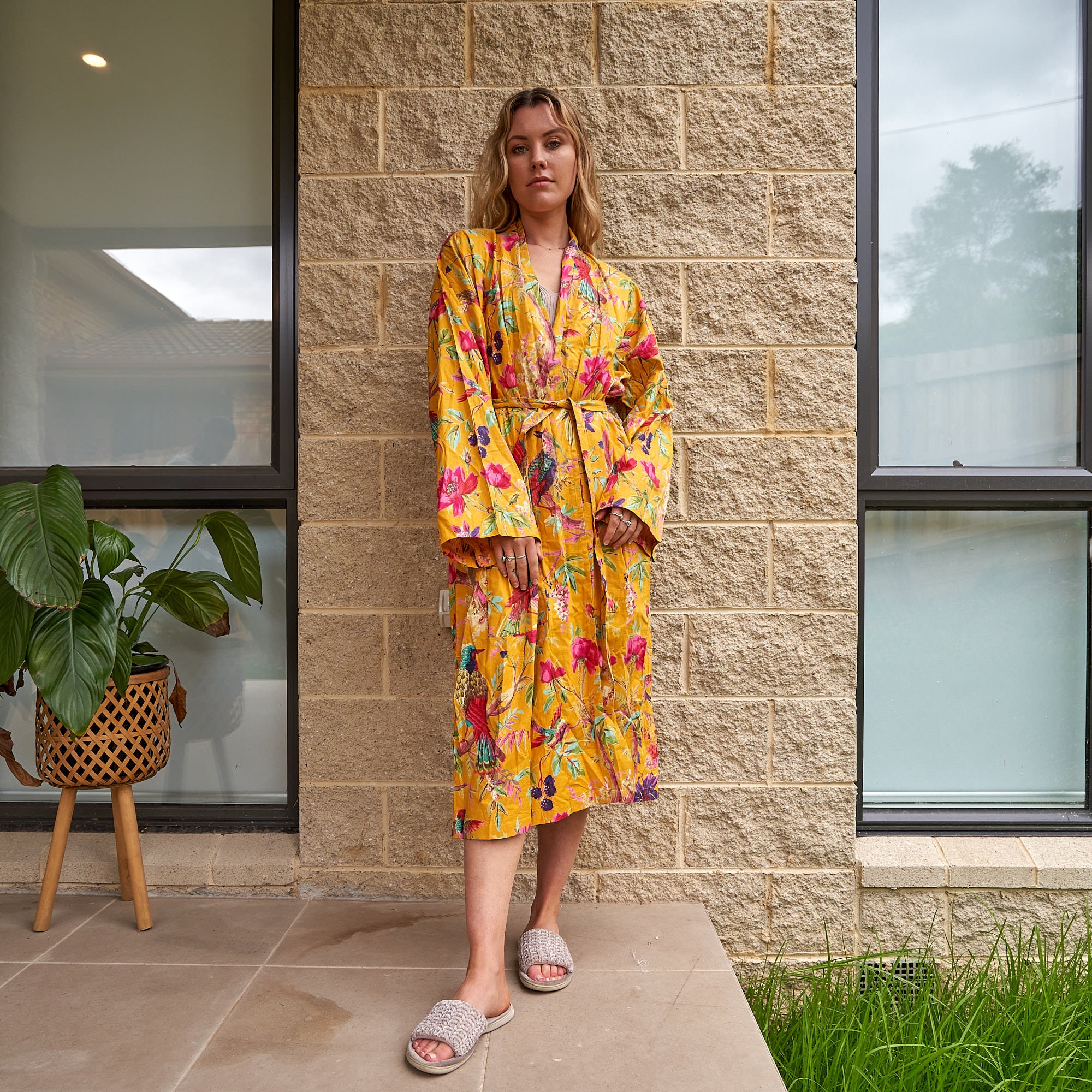 'Tranquil Aviary' 100% Cotton Kimono Robe