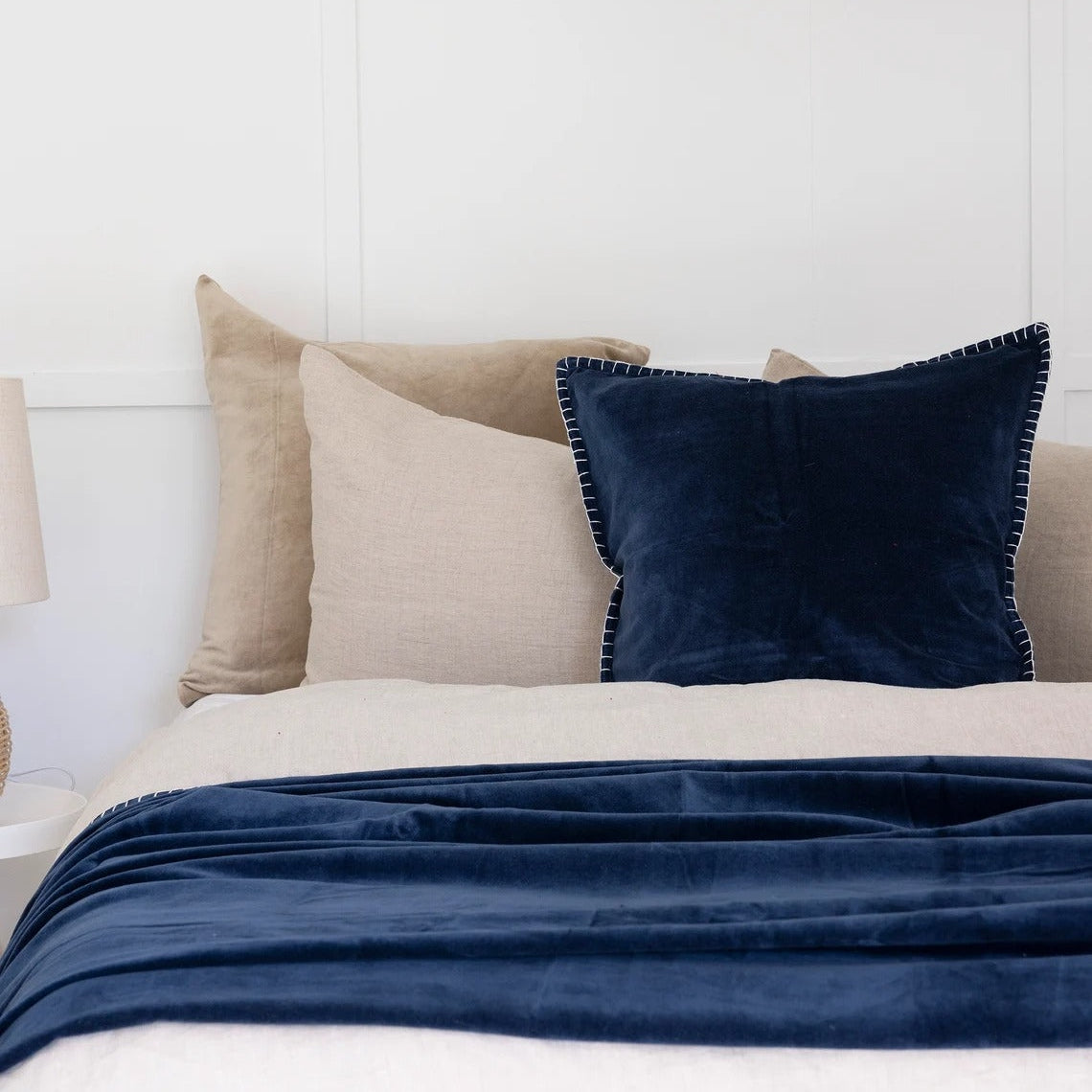 Luxury Rustic Velvet Cotton Throw Blanket Boho Blue