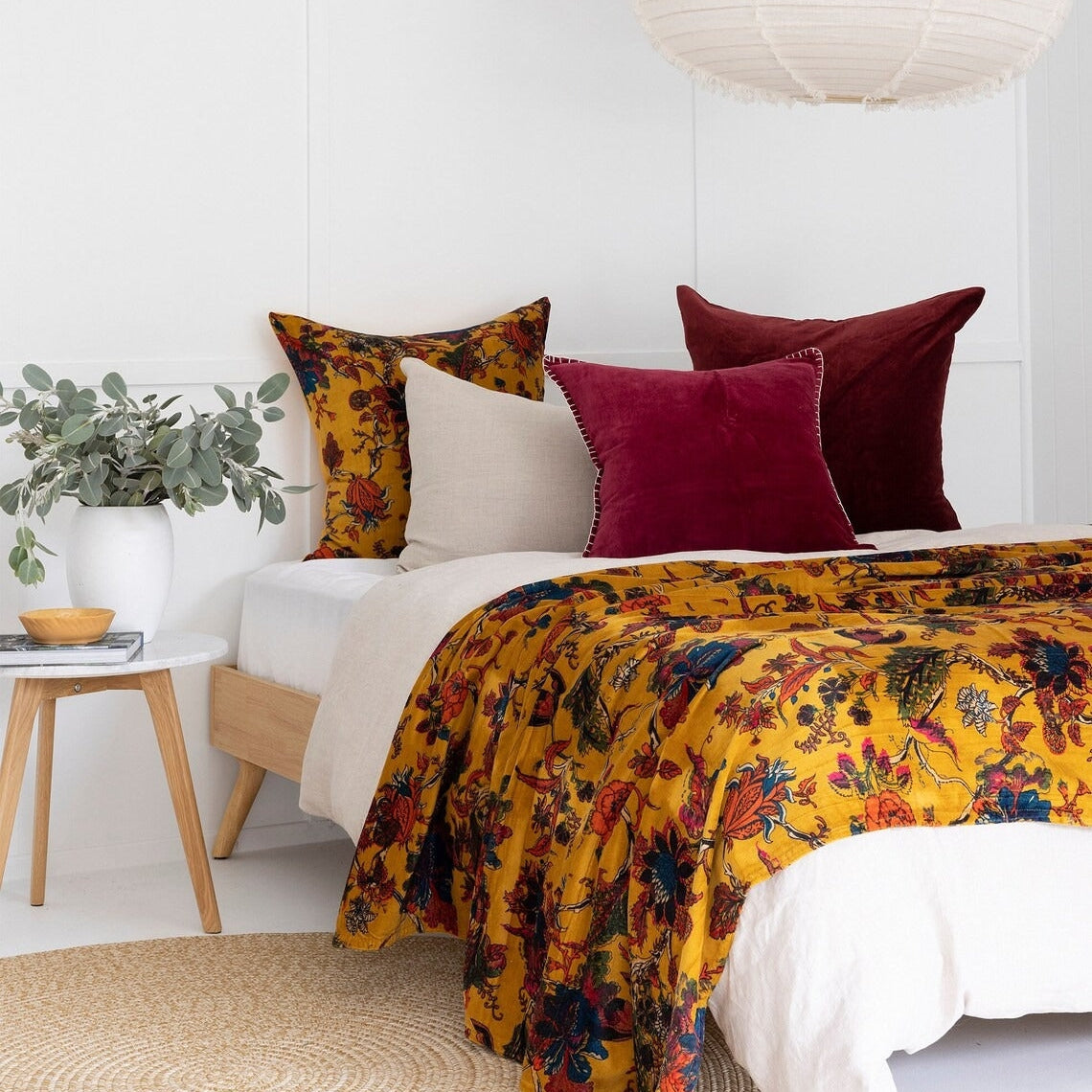 Mexican Velvet Cotton Throw Mustard | Cotton Quilt - Flower