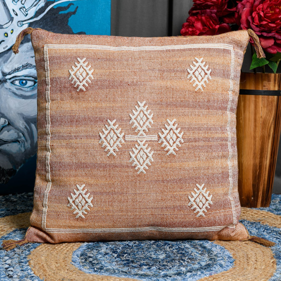 Moroccan Cactus Silk Inspired Cushion |Repurposed Sabra Rug Cactus Silk Throw Pillow Cover | Accent Pillow Cover | Moroccan Decor 50*50cm
