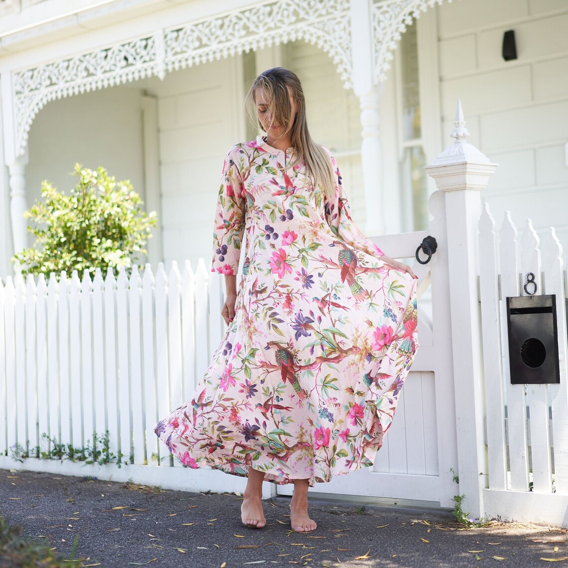 'Sea, Sun, and Florals' 100% Cotton Maxi Dress