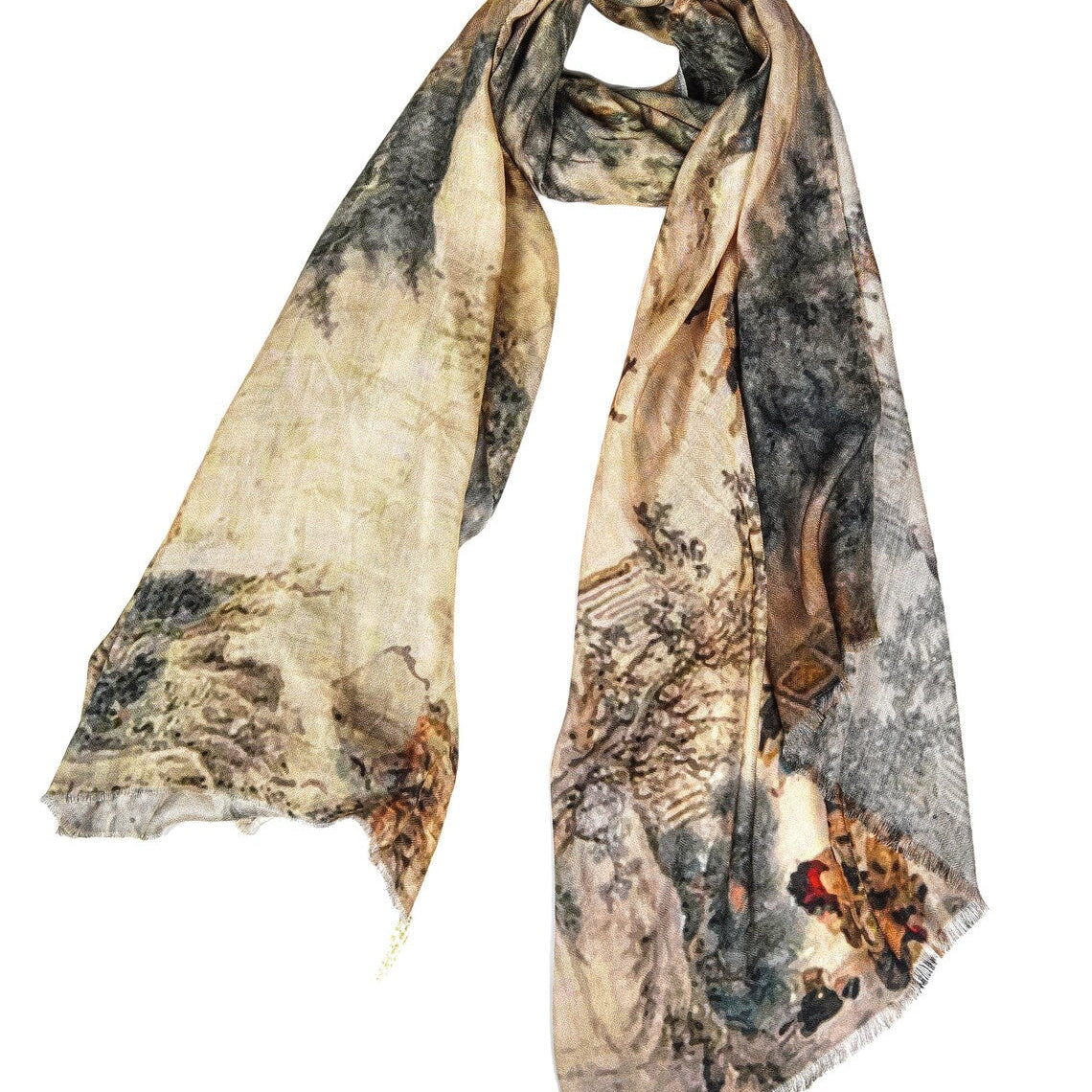 Silk Modal Scarf, long all season scarf in luxurious fabric blend, shawl and wrap, accessories for women, gifts for her, summer scarf, shawl - Beige/Grey