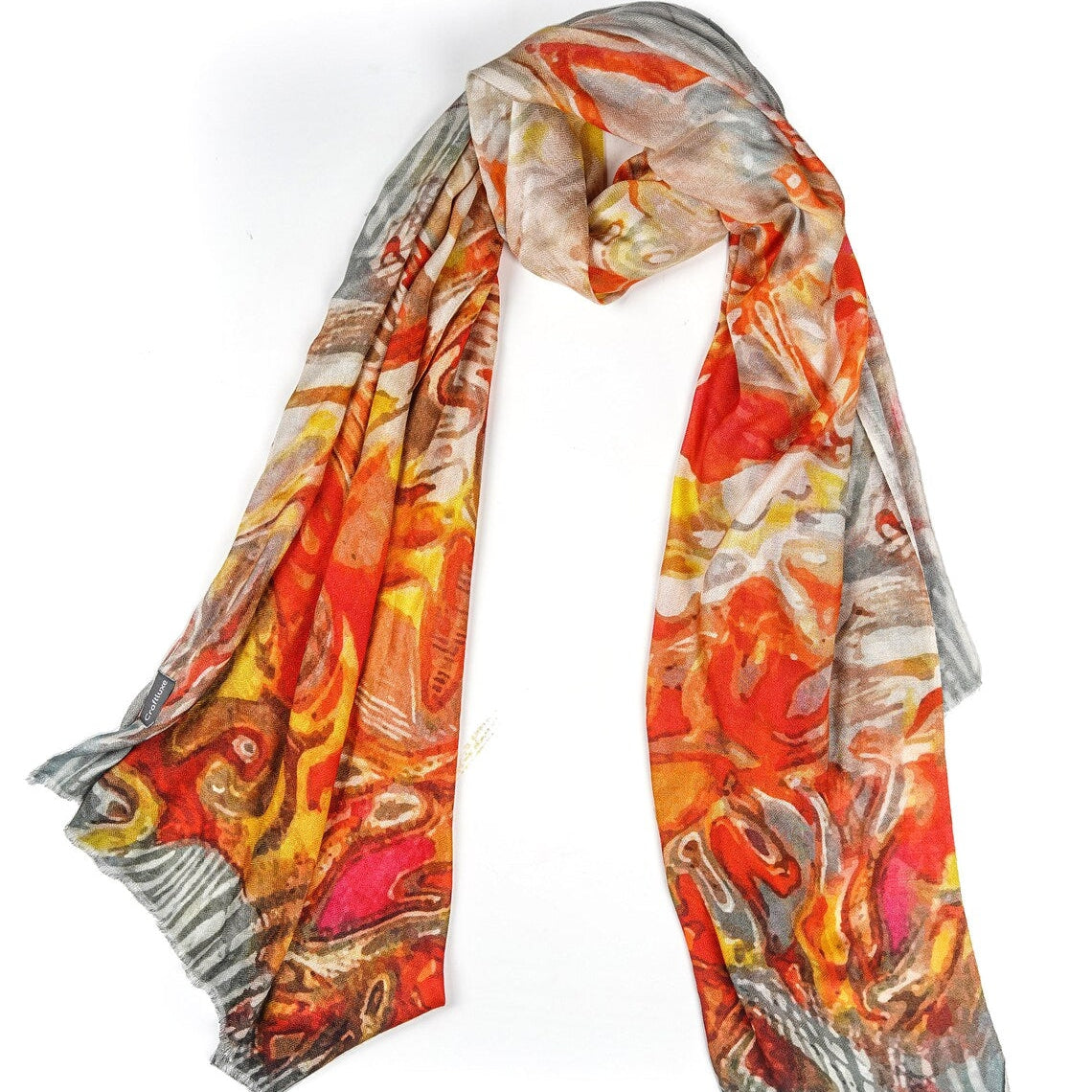 Silk Modal Scarf, long all season scarf in luxurious fabric blend, shawl and wrap, accessories for women, gifts for her, summer scarf, shawl - Cream/Orange