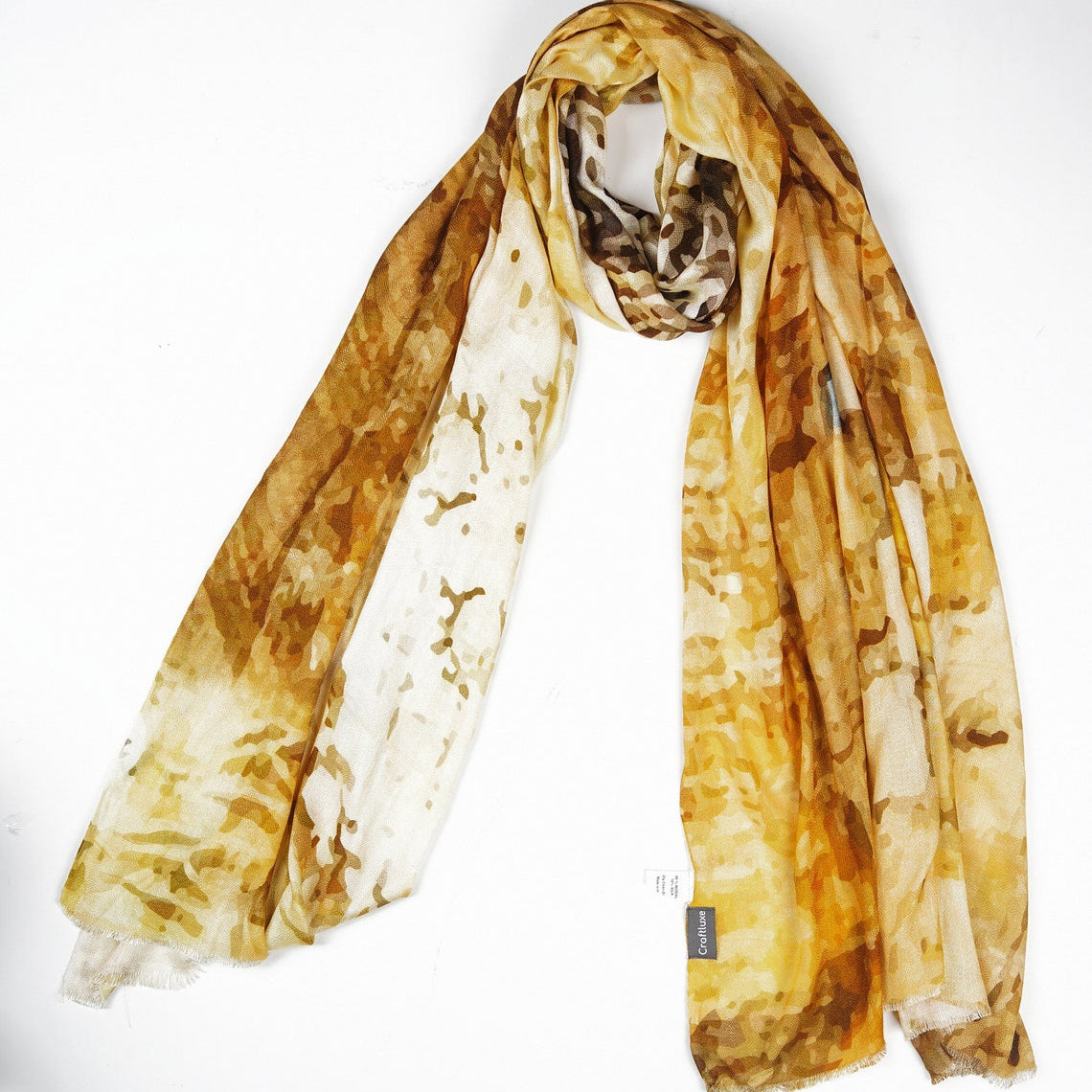 Silk Modal Scarf, long all season scarf in luxurious fabric blend, shawl and wrap, accessories for women, gifts for her, summer scarf, shawl - Mustard/Cream