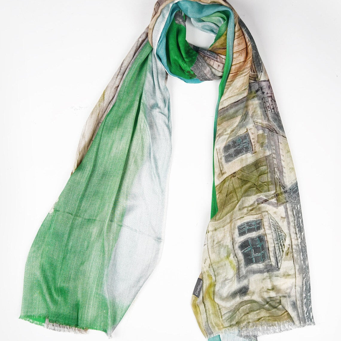 Silk Modal Scarf, long all season scarf in luxurious fabric blend, shawl and wrap, accessories for women, gifts for her, summer scarf, shawl - Green/Cream