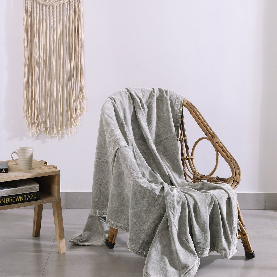 Luxury Cotton Throw Wool Rug Blanket - Boho Grey