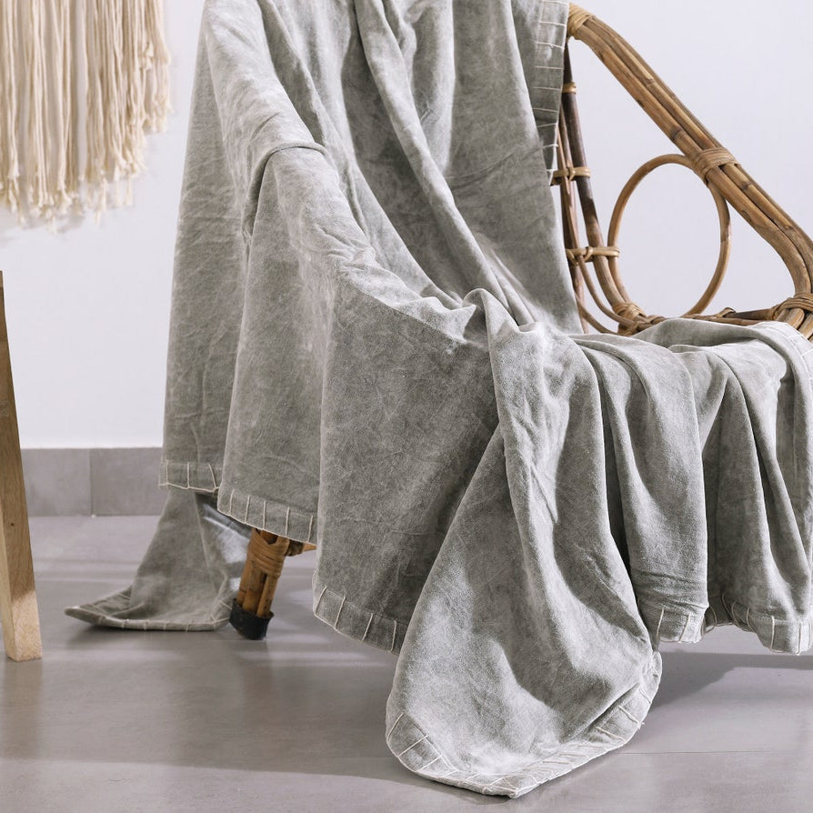 Luxury Cotton Throw Wool Rug Blanket - Boho Grey