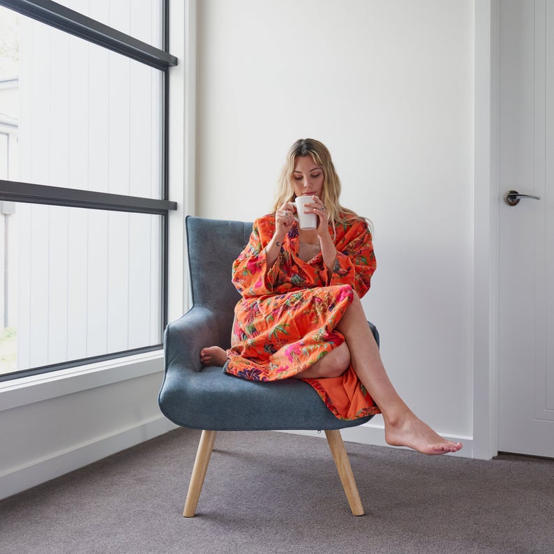 'Floral Fairytale' 100% Cotton Velvet Kimono Robe