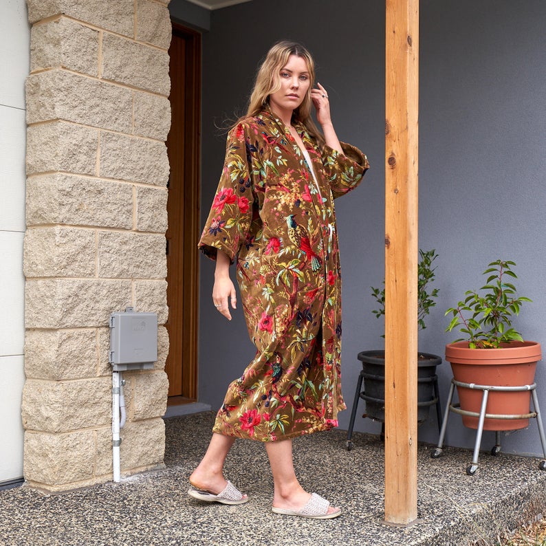 'Velveteen Dreams' 100% Cotton Velvet Kimono Robe Robe