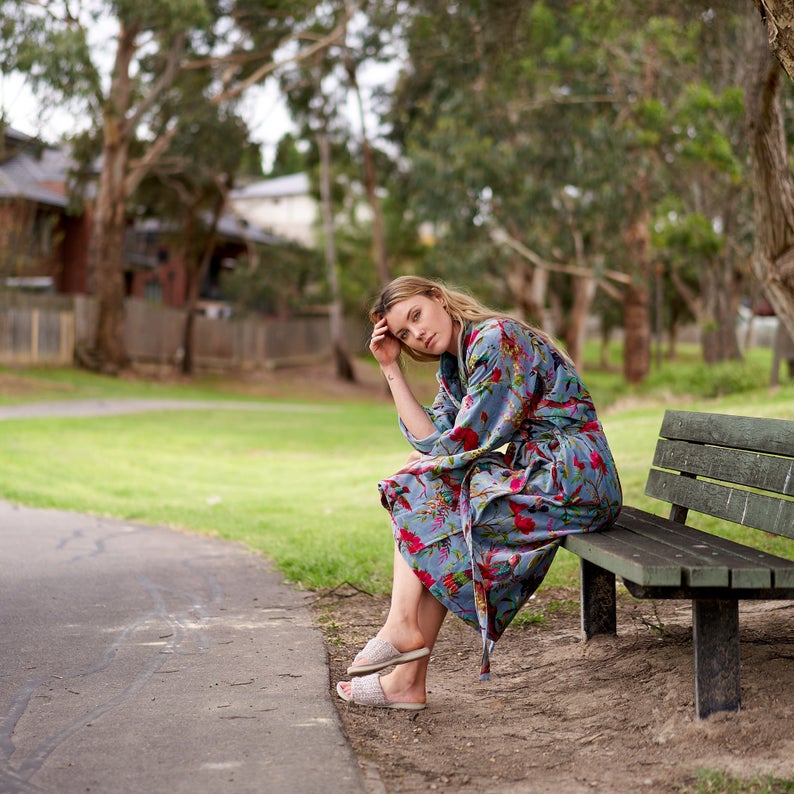 'Enchanting Reverie' 100% Cotton Velvet Kimono Robe Robe