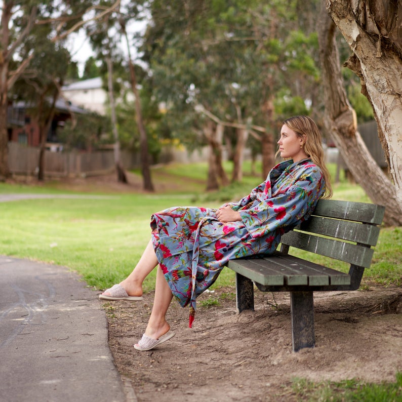 'Enchanting Reverie' 100% Cotton Velvet Kimono Robe Robe