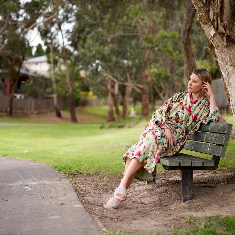 'Floral Opulence' 100% Cotton Velvet Kimono Robe Robe