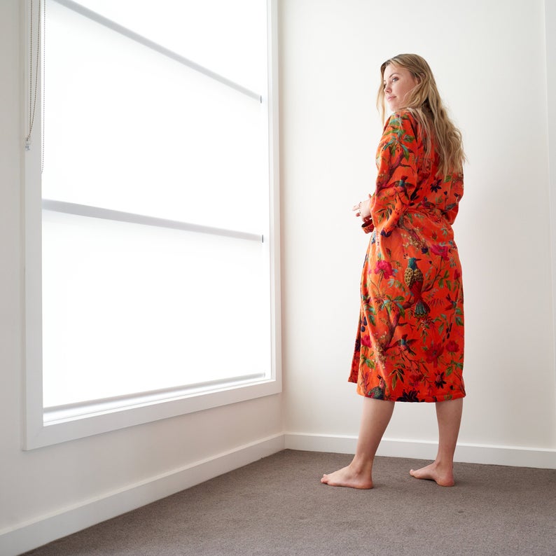 'Floral Fairytale' 100% Cotton Velvet Kimono Robe Robe