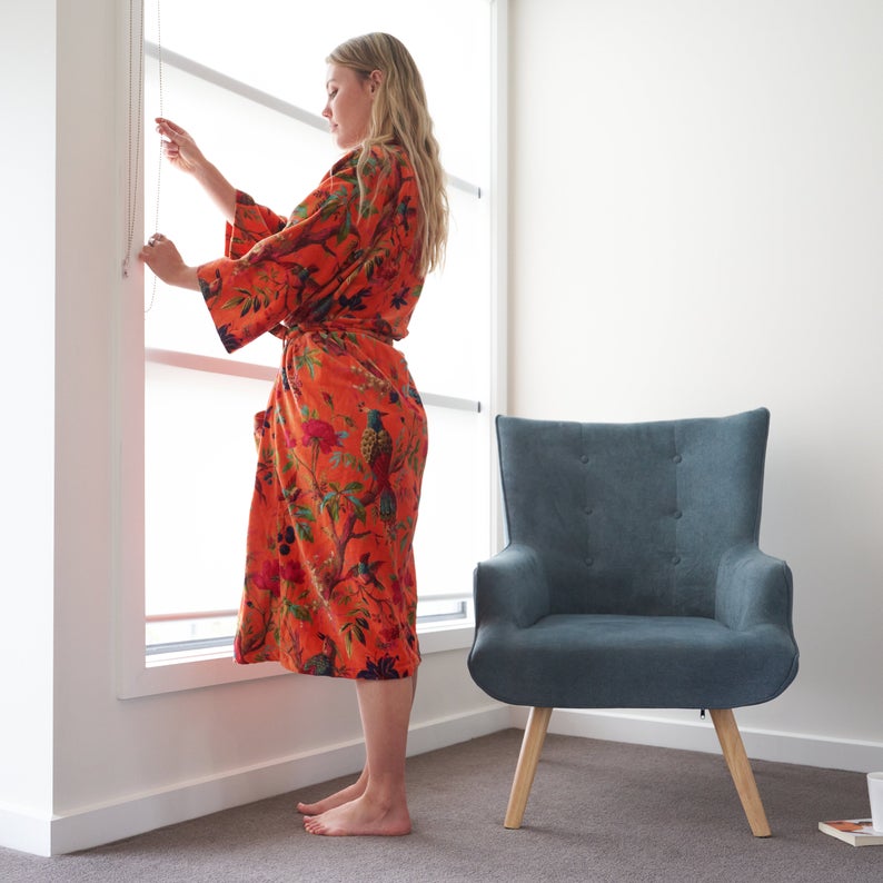 'Floral Fairytale' 100% Cotton Velvet Kimono Robe