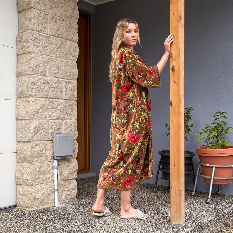 'Velveteen Dreams' 100% Cotton Velvet Kimono Robe Robe