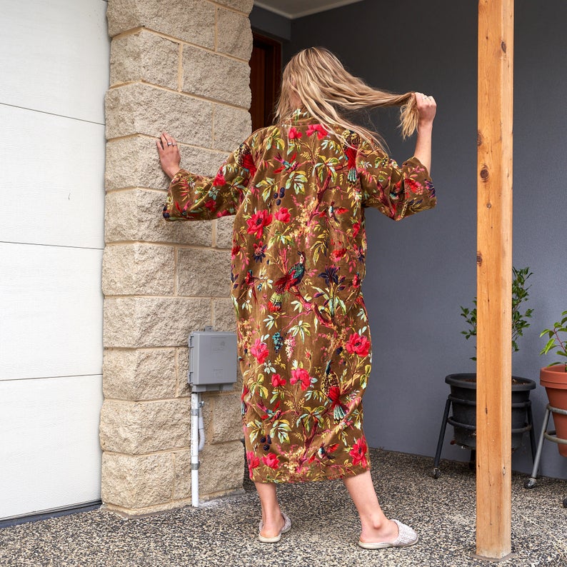 'Velveteen Dreams' 100% Cotton Velvet Kimono Robe Robe