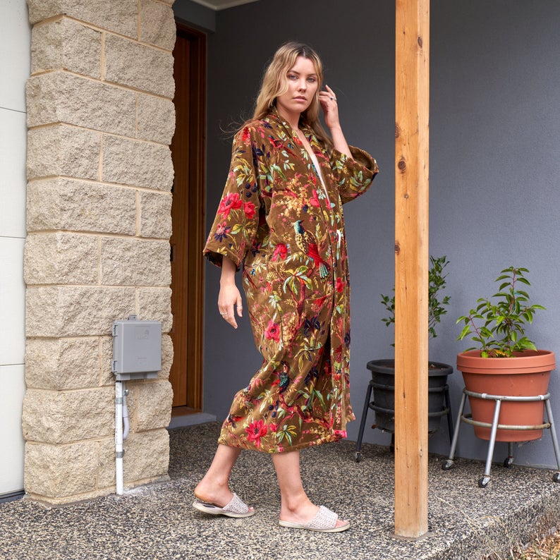 'Velveteen Dreams' 100% Cotton Velvet Kimono Robe Robe