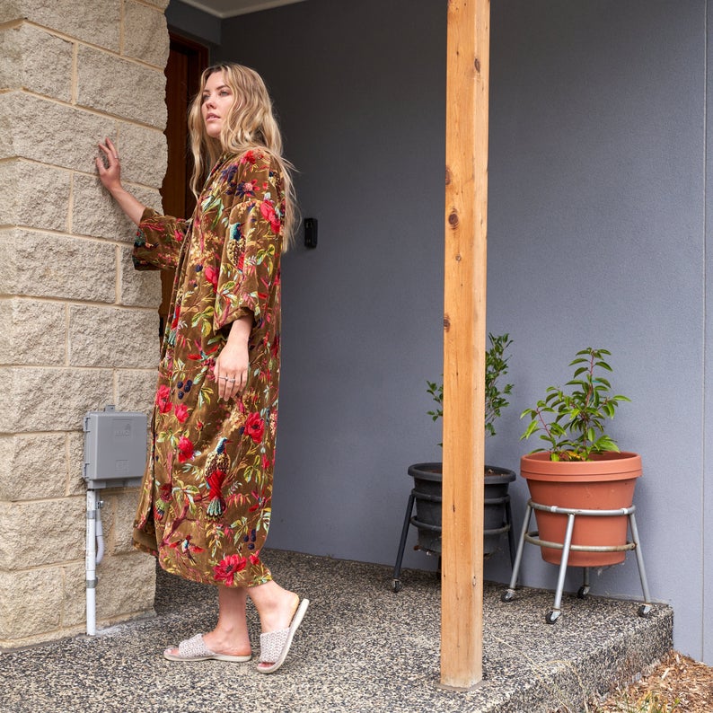 'Velveteen Dreams' 100% Cotton Velvet Kimono Robe Robe