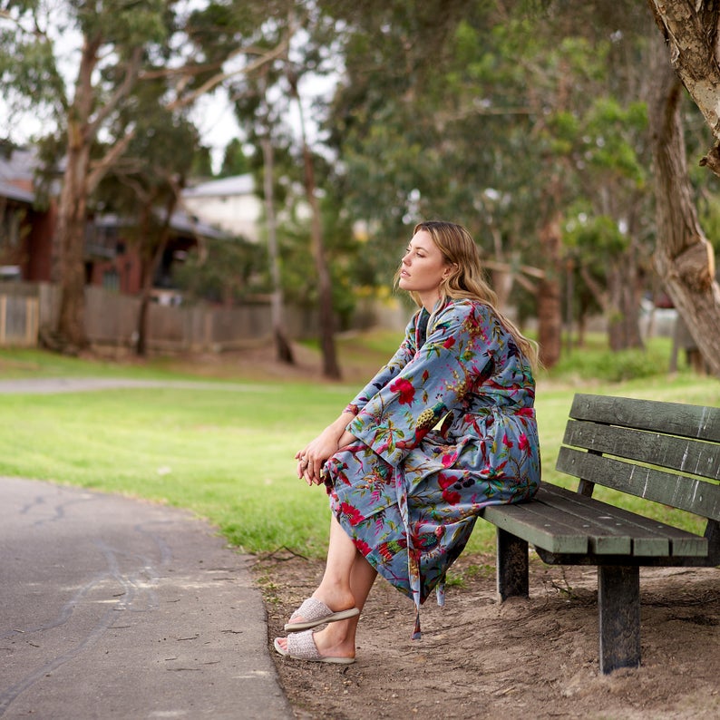 'Enchanting Reverie' 100% Cotton Velvet Kimono Robe Robe