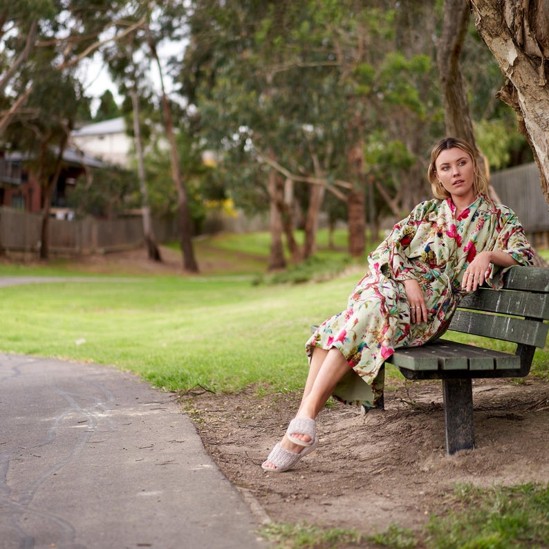 'Floral Opulence' 100% Cotton Velvet Kimono Robe Robe