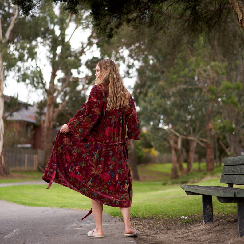 'Sophisticated Splendour' 100% Cotton Velvet Kimono Robe Robe