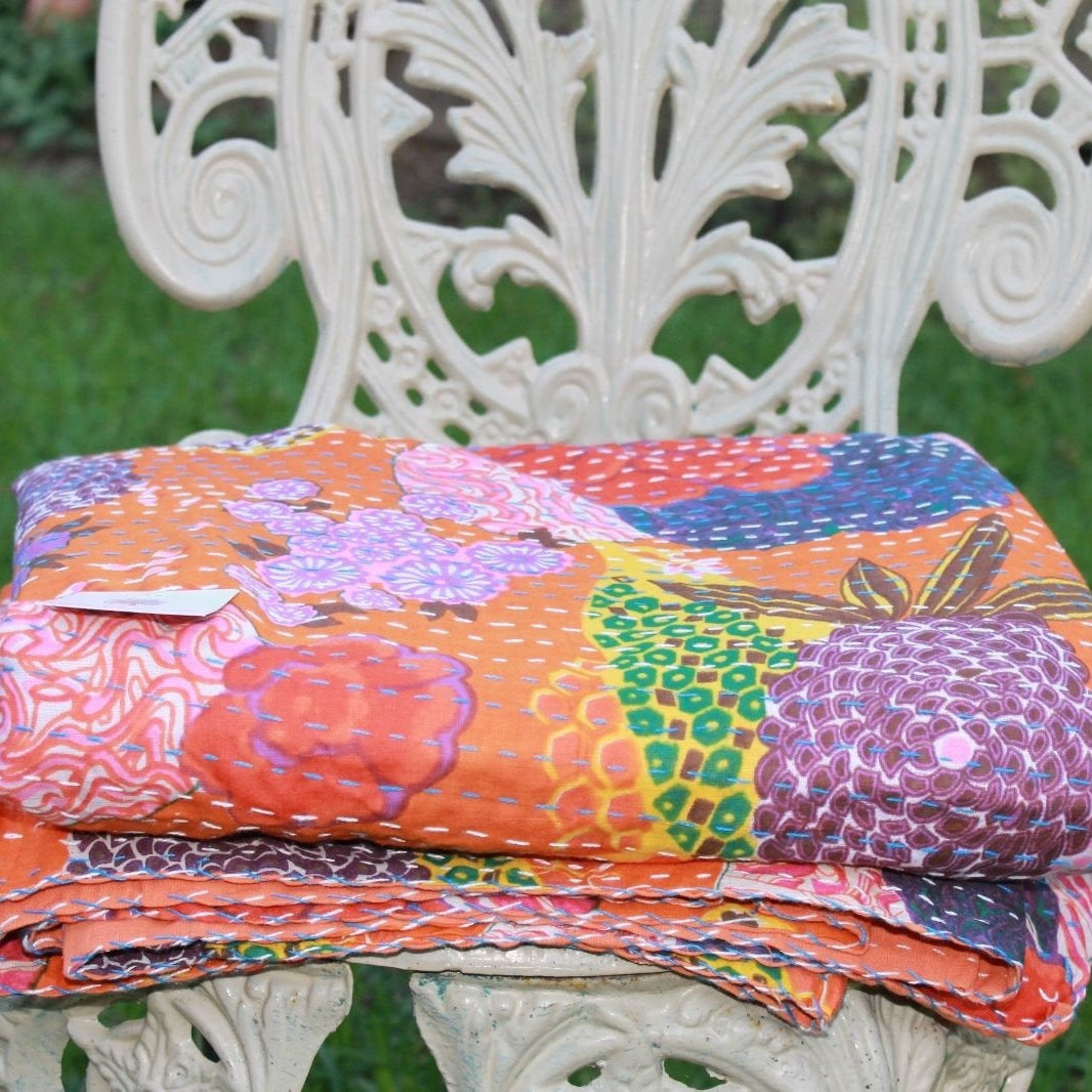 Vintage Hand Made Indian Kantha Bed Spread Blanket Throw Quilt King Size Home DecorBedroom Boho Decor