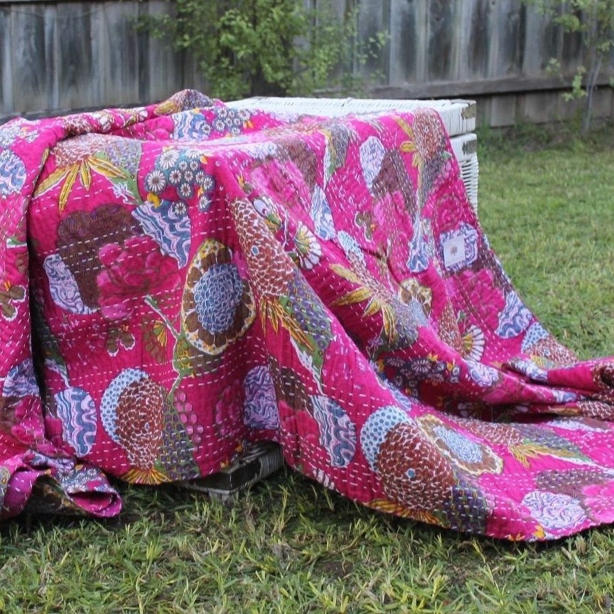 Vintage Hand Made Indian Kantha Bed Spread Blanket Throw Quilt King Size Home DecorBedroom Boho Decor