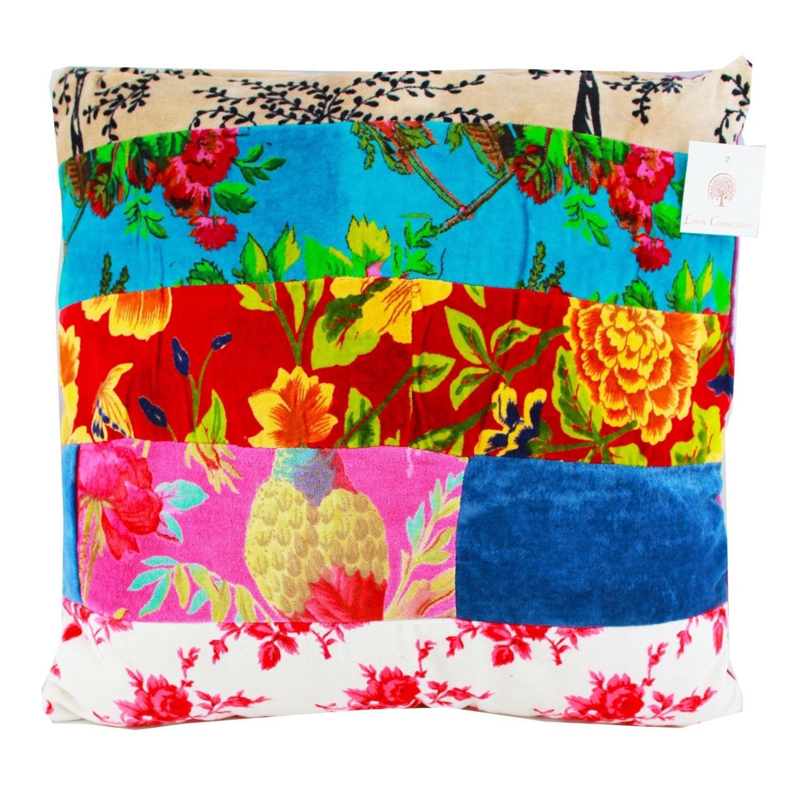 'Boho Florals' 100% Cotton Velvet Patchwork Cushion Cover