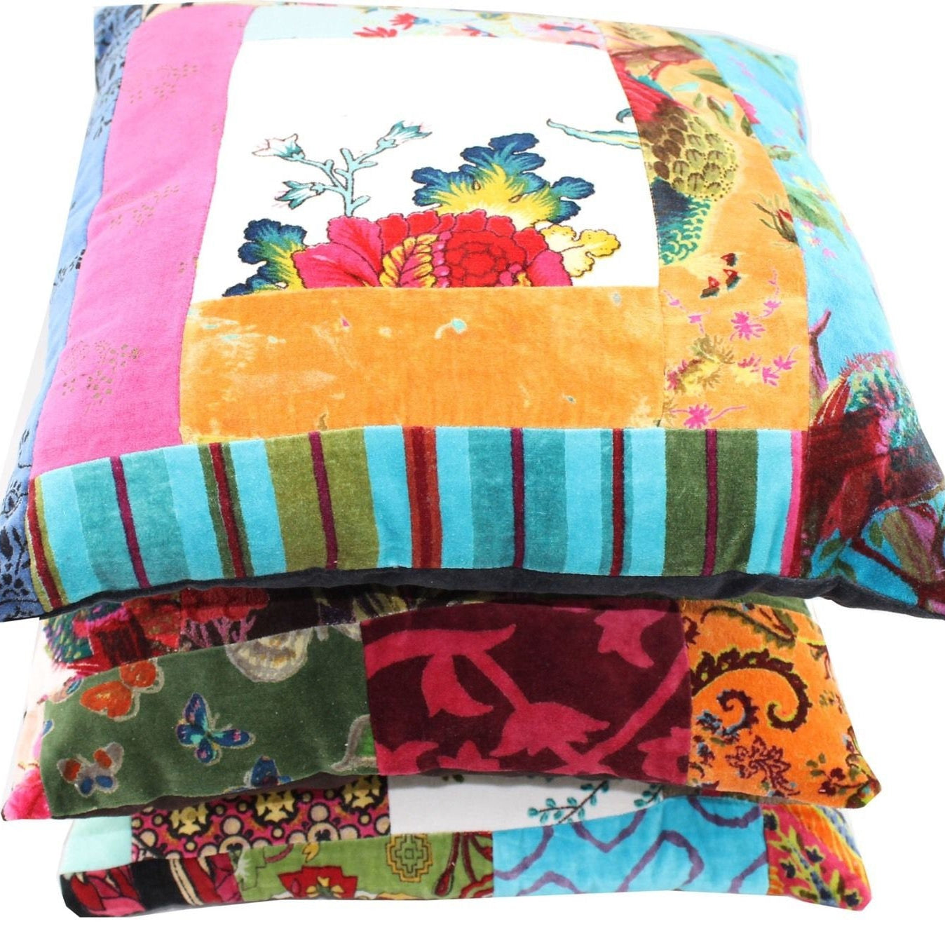'Boho Florals' 100% Cotton Velvet Patchwork Cushion Cover