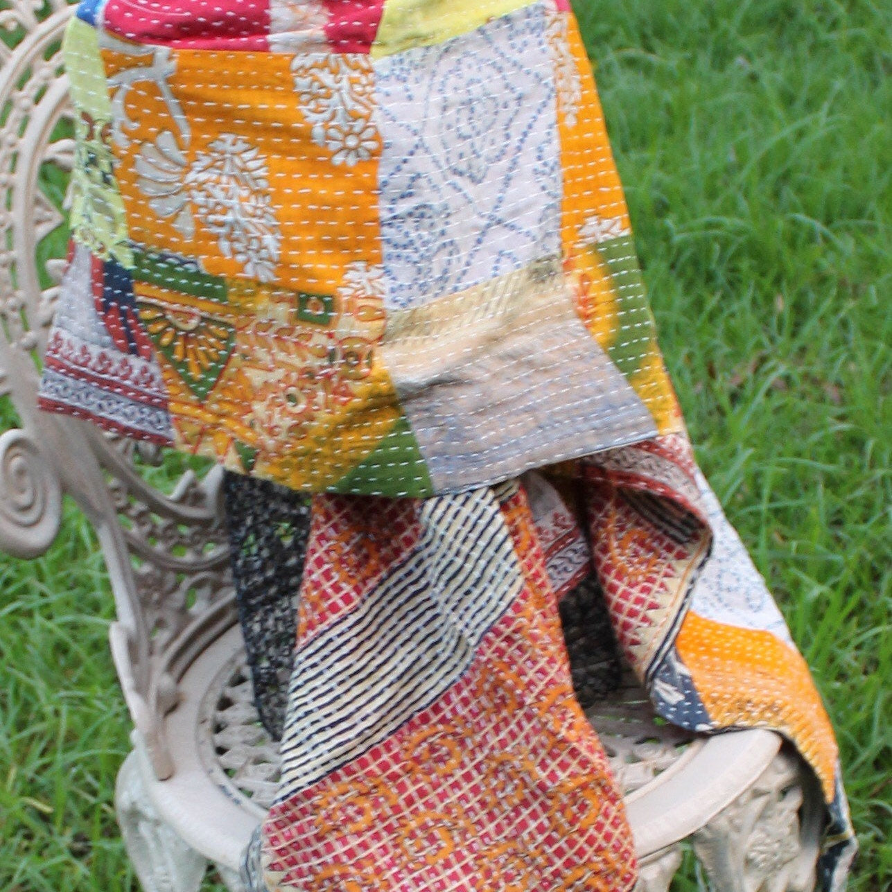 'Playful Patchwork' 100% Cotton Reversible Scarf