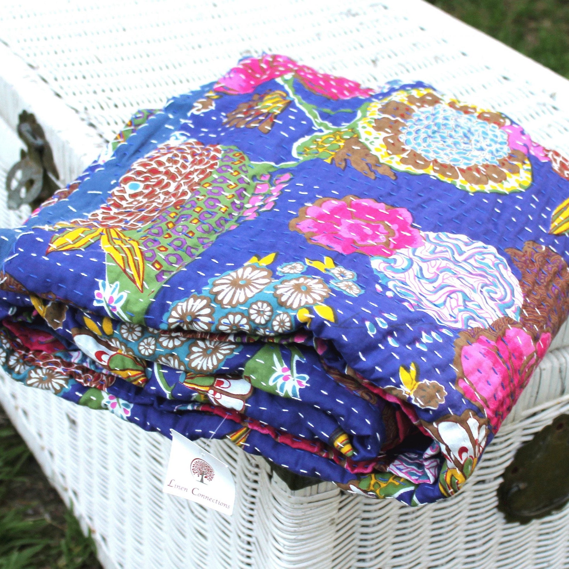 Vintage Hand Made Indian Kantha Bed Spread Blanket Throw Quilt King Size Home DecorBedroom Boho Decor