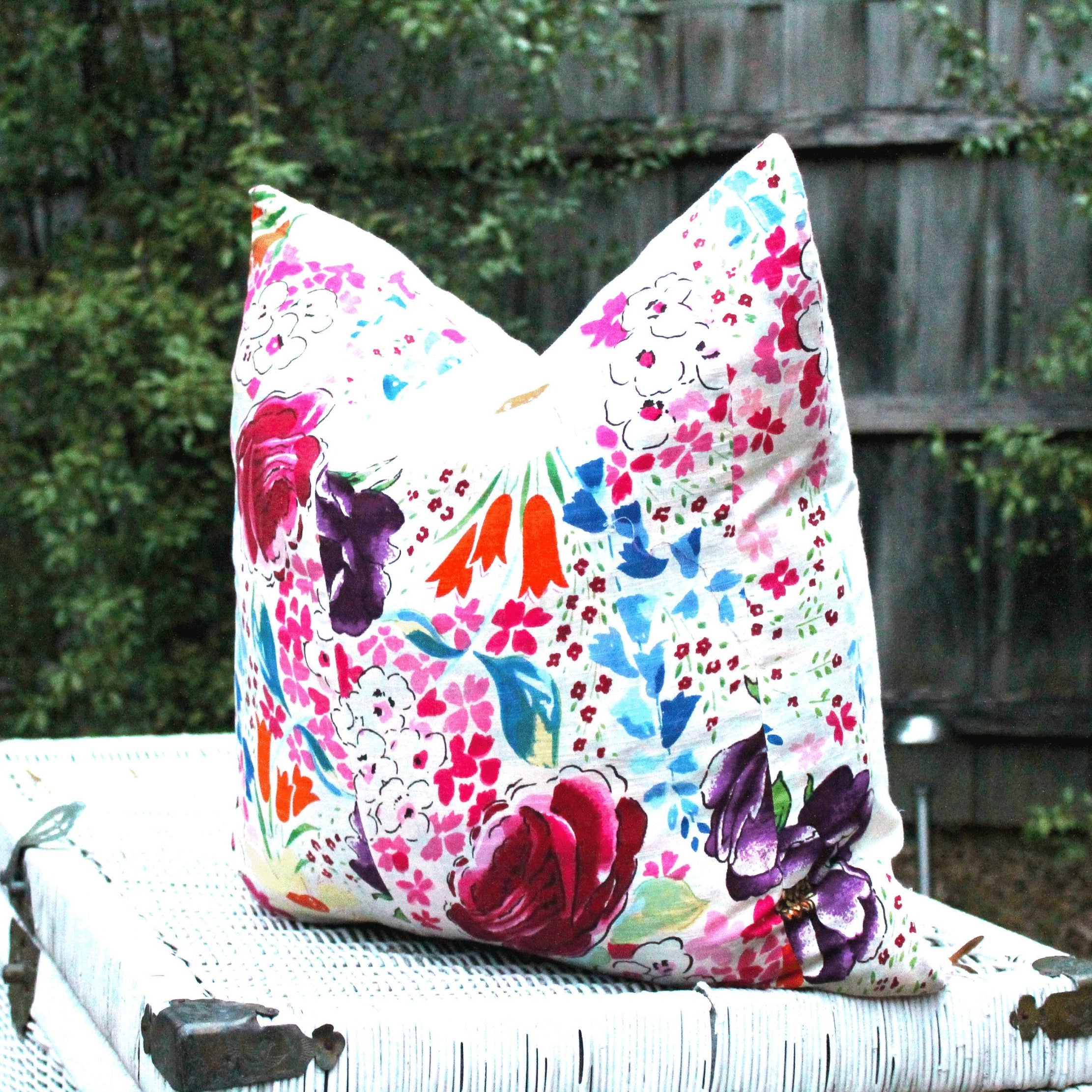 'Watercolor Florals' 100% Cotton Cushion Cover