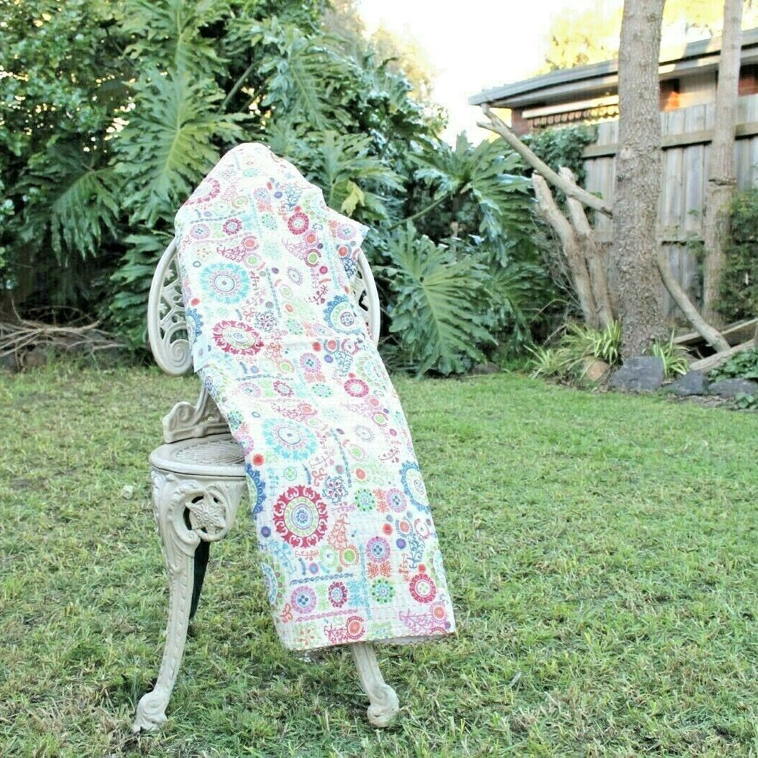 Vintage Hand Made Indian Kantha Bed Spread Blanket Throw Boho Home Decor Linen Connections Patchwork Boho throw kantha quilt baby blanket