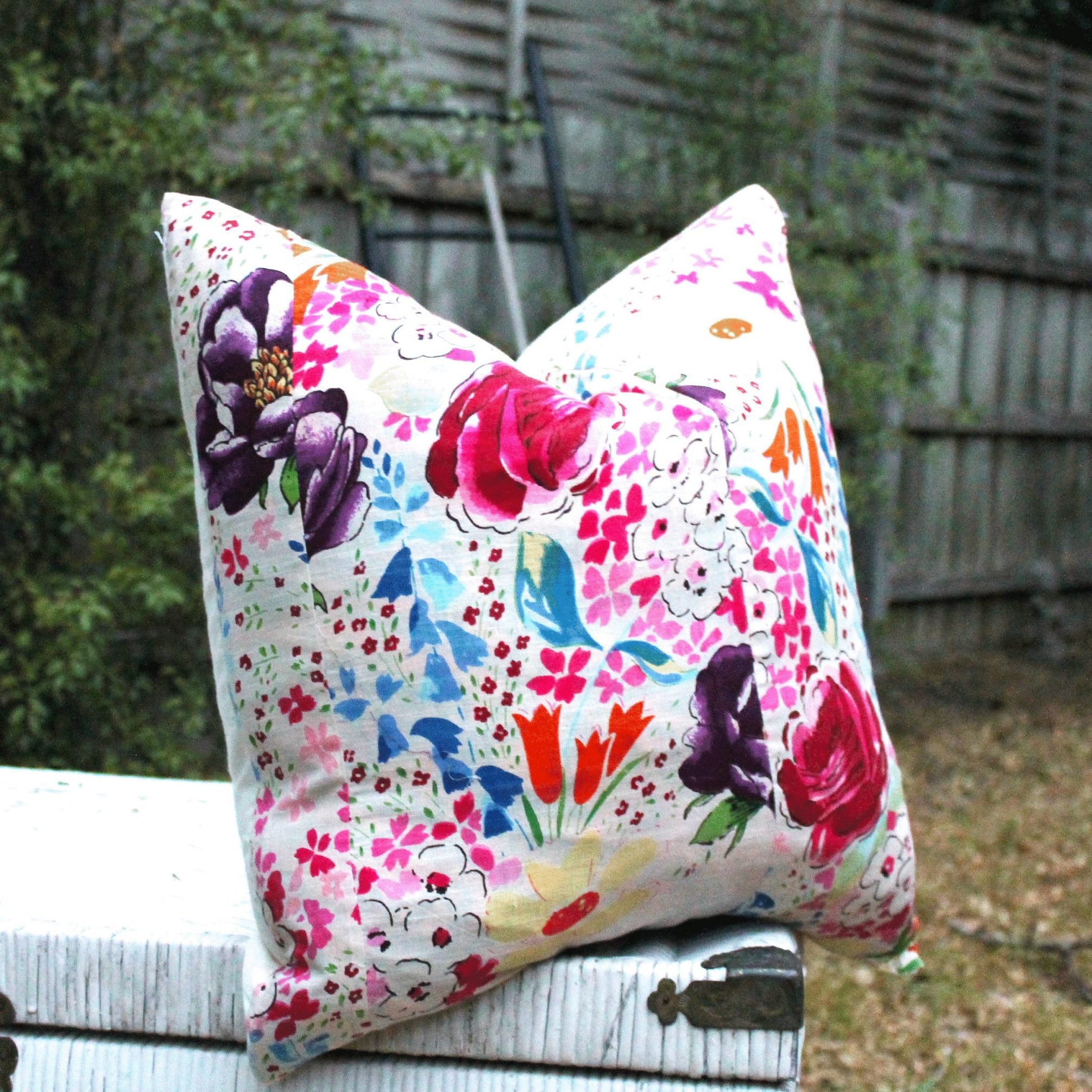 'Watercolor Florals' 100% Cotton Cushion Cover