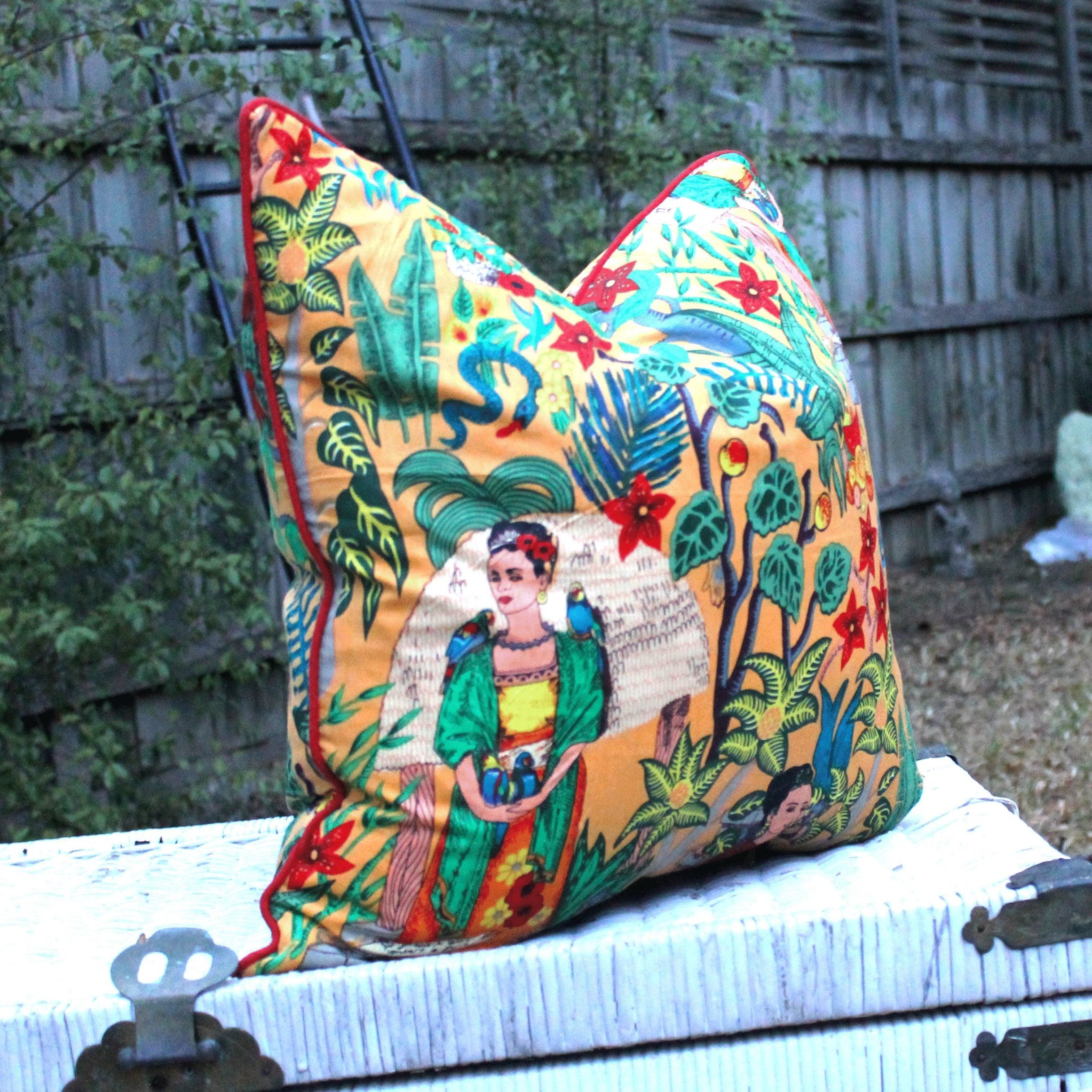 'Frida's Surreal Vibrance' 100% Cotton Cushion Cover