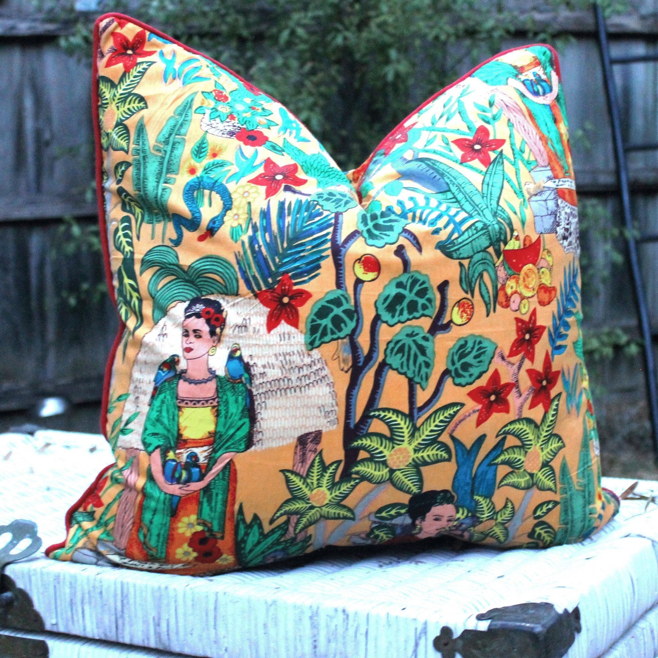 'Frida's Surreal Vibrance' 100% Cotton Cushion Cover