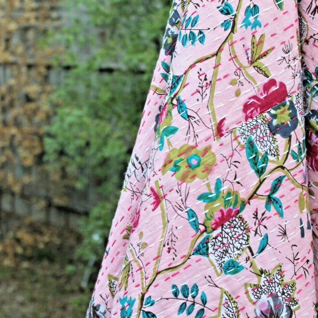 Kantha Quilt Indian Quilt Block Print Quilt Linen Connections Bedspread Bohemian Boho Cotton Throw Quilt Handmade Pink Baby Blanket